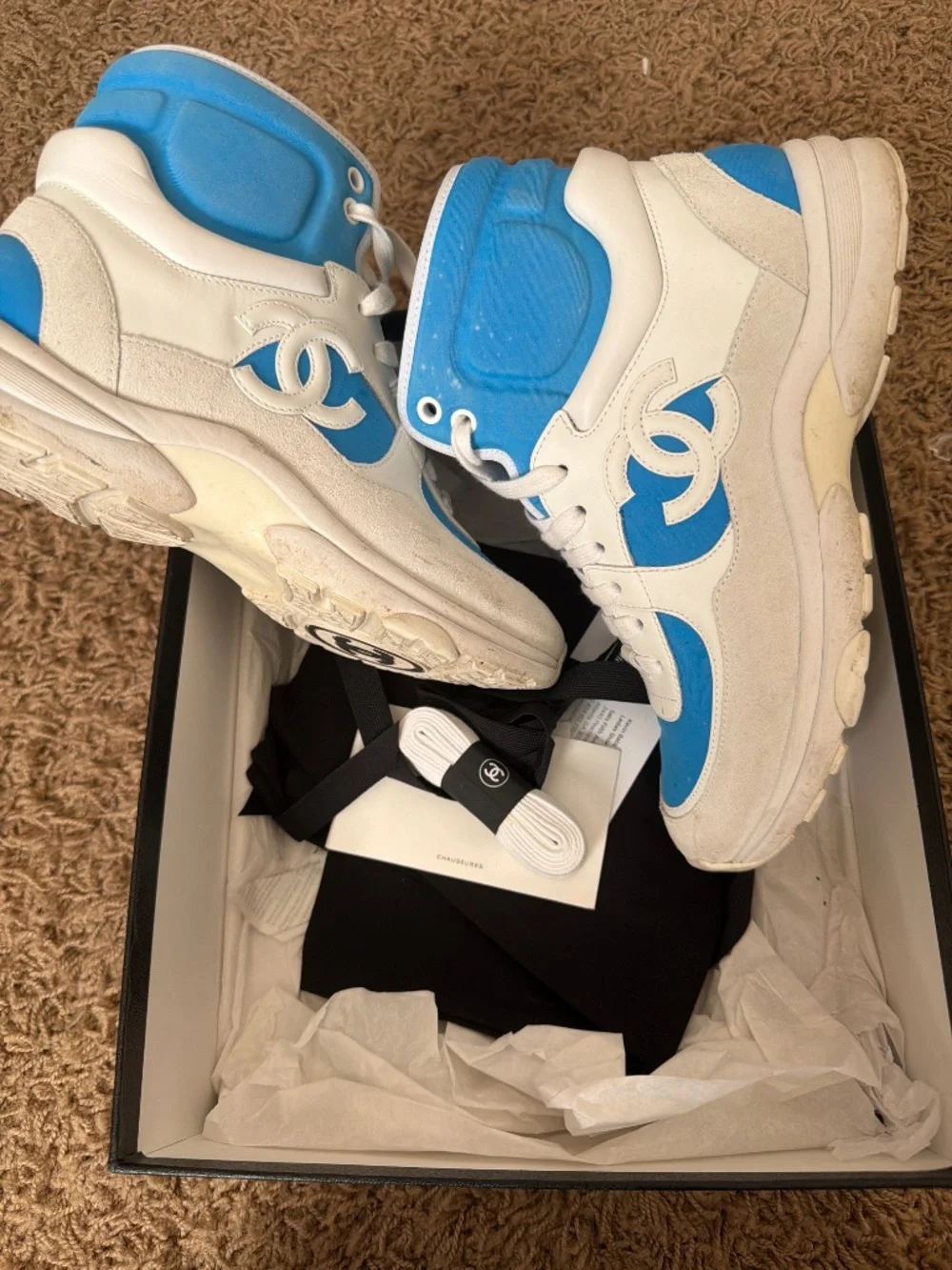 Chanel G33726 REV High Top Sneakers White/Fluo Blue EU 37